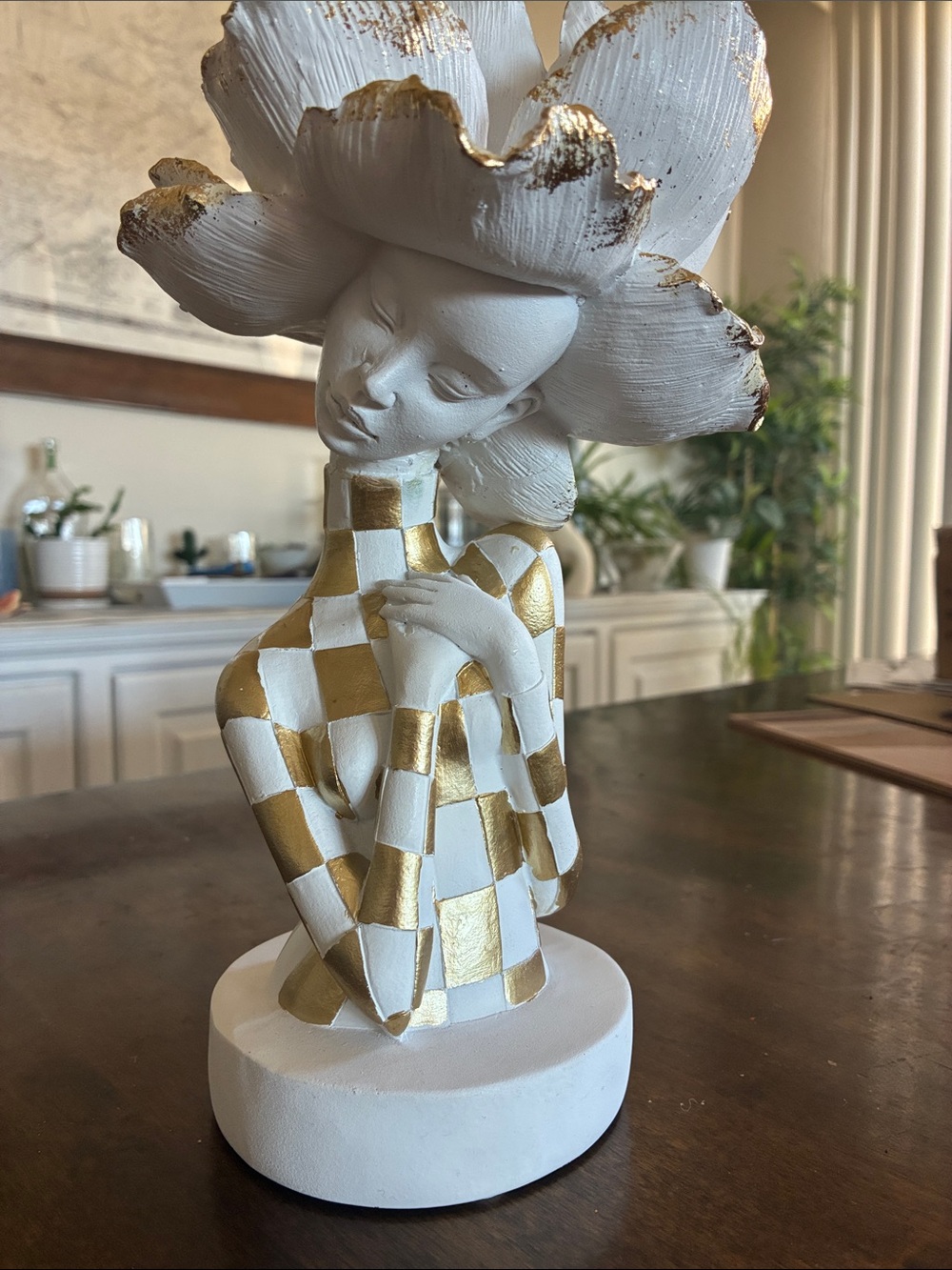 White & Gold African Woman Sculpture